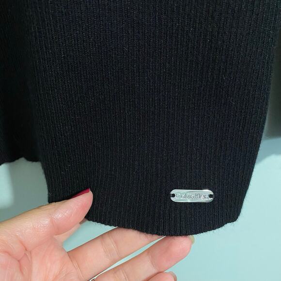 Calvin Klein Black Ribbed Chain Link Detail Retro Y2K Long Sleeve Sweater Sz XL - Picture 6 of 10